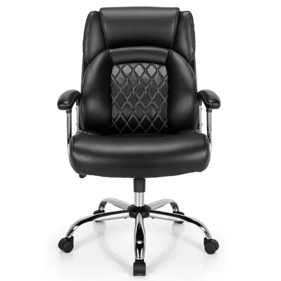 500 Lbs Height Adjustable Office Chair with Metal Base and Extra Wide Seat Black {4}