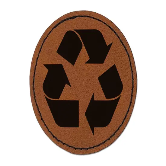 Recycle Symbol Solid Round Iron-On Engraved Faux Leather Patch Applique - 2.5" Brown {1}
