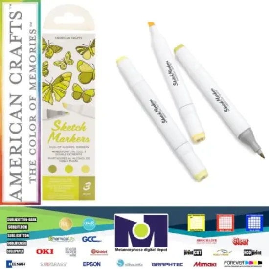 American Crafts - Sketch Markers Collection - Dual Tip - Chisel and Fine Point - Key Lime 3 Pack 34007543 {1}
