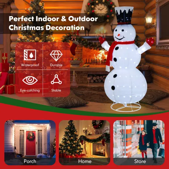 6 Feet Lighted Snowman with Top Hat and Red Scarf-White {4}