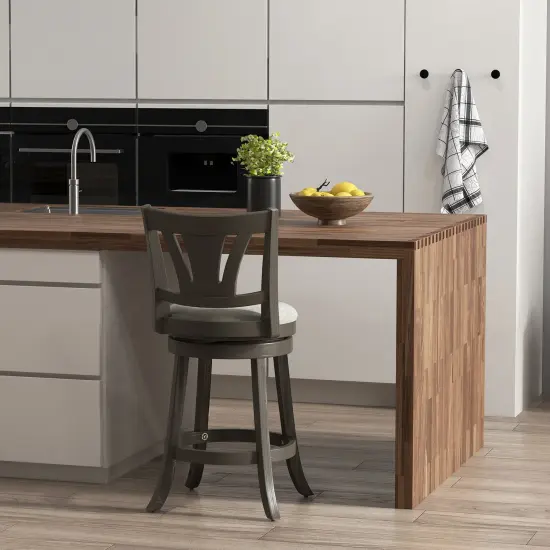 Costway 26.5'' Swivel Bar Stool Counter Height with Curved Backrest & Rubber Wood Legs {2}