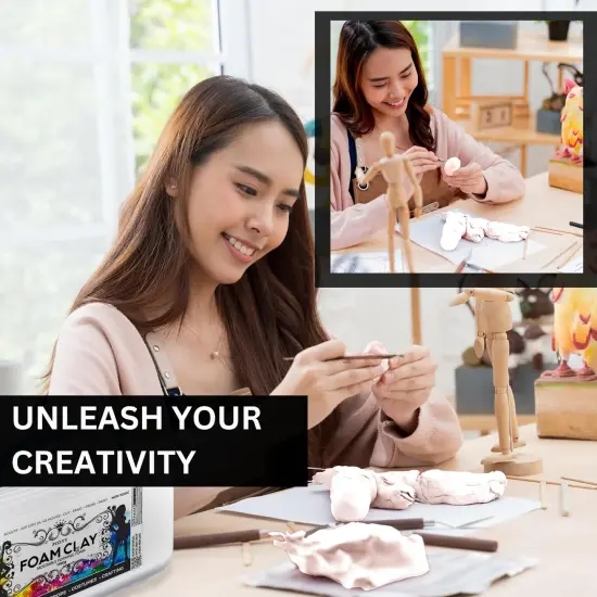 Pixiss Black and White Modeling Foam Clay - Premium Foam Air Dry Clay Cosplay Foam for Costumes, 1500 Gram Sculpting Clay for Crafts - Flexible Air Drying Clay Foam {4}