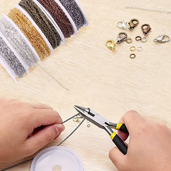Chains Jewelry Making Supplies, 60ft Cable Link Chains for Making Jewelry Necklace Earring Bracelet Findings DIY Craft Kit for Adults, 6-Color 2mm Gold Silver Copper Plated Metal Link Rolls Bulk {5}