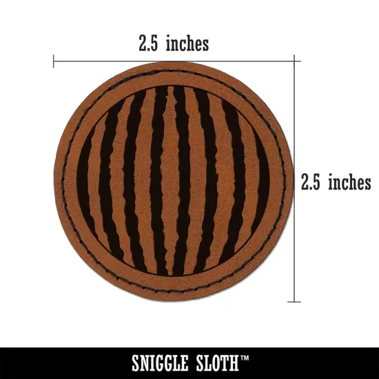 Whole Watermelon Round Iron-On Engraved Faux Leather Patch Applique - 2.5" Brown {3}