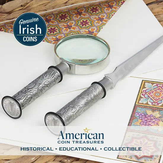 Irish Three Pence Letter Opener and Magnifying Glass Gift Set {2}