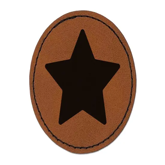 Star Shape Excellent Round Iron-On Engraved Faux Leather Patch Applique - 2.5" Brown {1}