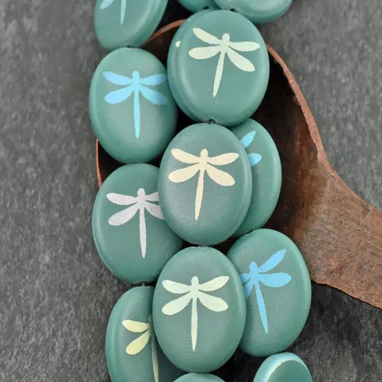 *8* 17mm Opaque Turquoise AB Laser Tattoo Dragonfly Coin Beads {1}