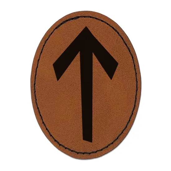 Norse Viking Dwarven Rune Letter T Round Iron-On Engraved Faux Leather Patch Applique - 2.5" Brown {1}