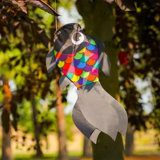 In the Breeze 5224 — 15-inch Black & Rainbow Damsel Fish — Colorful Fishsock Hanging Garden Decor with Detailed Printed Graphics {2}