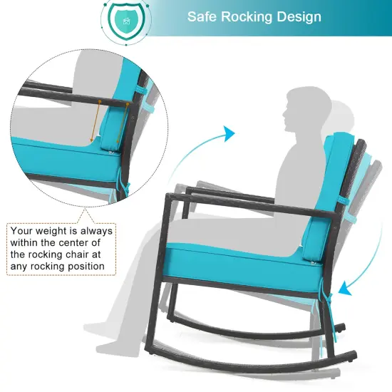 Costway Patio Rattan Rocker Chair Outdoor Glider Rocking Chair Cushion Lawn Turquoise {4}