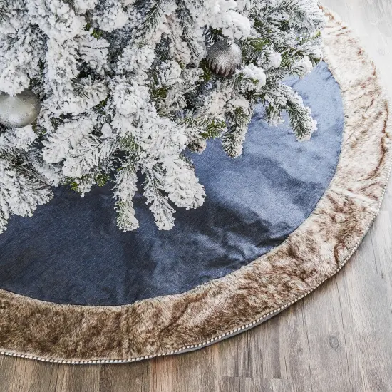 Dress Denim Tree Skirt with Faux Fur Trim - 66" {2}