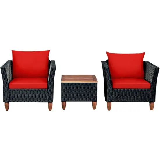 3 Pieces Outdoor Patio Rattan Furniture Set Red {1}