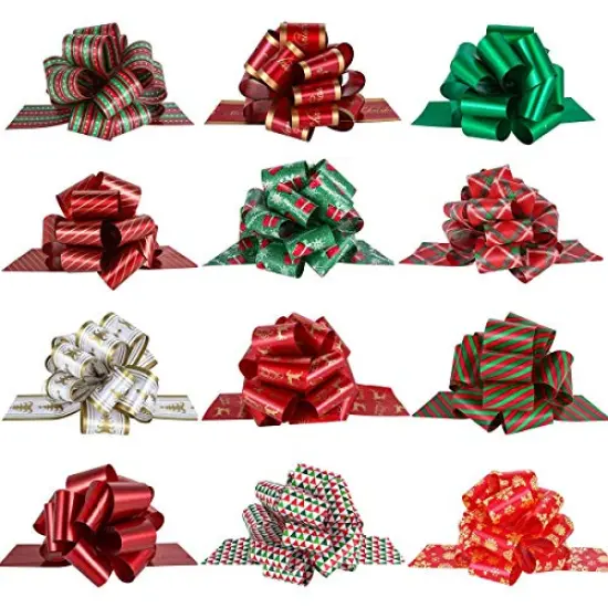 PintreeLand 12PCS Christmas Gift Bows, 5&rdquo; Xmas Wrap Pull Bows with Ribbon Wrapping Accessory for Present, Florist, Bouquet, Basket Decor, Easy to Assemble {1}