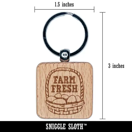 Farm Fresh Egg Basket Engraved Wood Square Keychain Tag Charm {2}