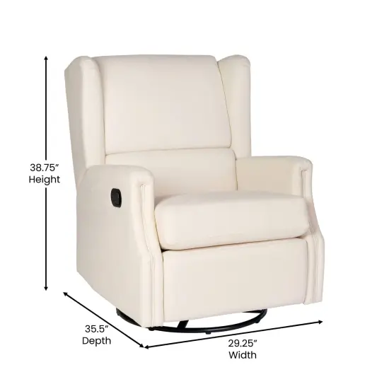 Merrick Lane Abby 3-in-1 Wingback Manual Recliner Rocker Swivel Glider Chair Cream {6}
