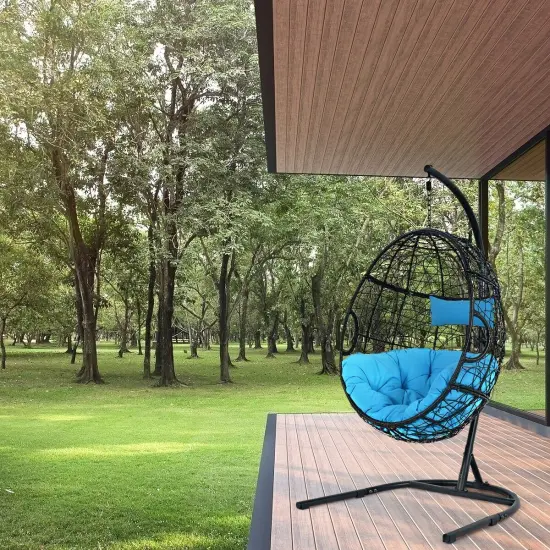 Hanging Cushioned Hammock Chair with Stand Blue {2}