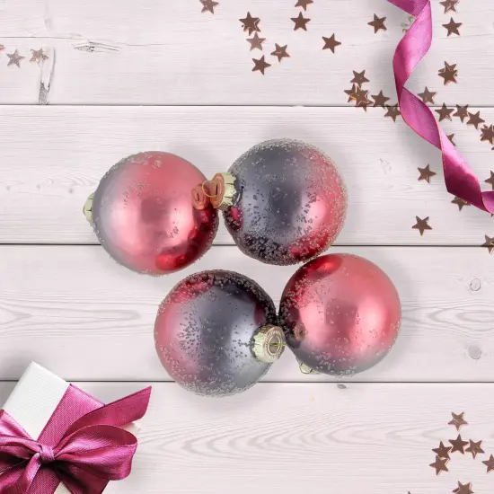 Northlight 4ct Pink and Grey Ombre Hand Blown Textured Glass Ball Christmas Ornaments 3.25" (80mm) Gray {3}