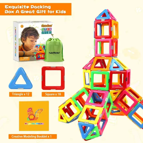 Coodoo Upgraded Magnetic Blocks Tough Tiles STEM Toys for 3+ Year Old Boys and Girls Learning by Playing Games for Toddlers Kids, Compatible with Major Brands Building Blocks - Starter Set {3}