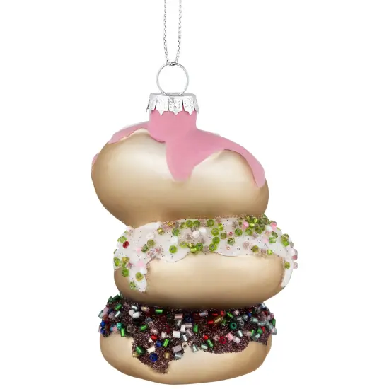 Northlight 3.75" Triple Stacked Doughnuts Glass Christmas Ornament Brown {5}