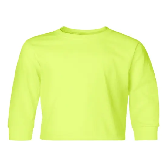 JERZEES&reg; Dri-Power Youth Poly Cotton Long Sleeve Crewneck T-Shirt Safety green {2}
