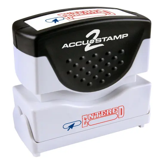 ACCUSTAMP2 Message Stamp, 2-color, Pre-inked, ENTERED, 1-5/8" x 1/2" impression size, Red Message with Blue Symbol {1}