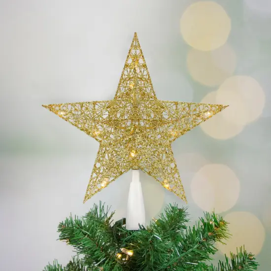 Northlight 10" LED Lighted Gold Glittered Star Christmas Tree Topper, Warm White Lights {1}