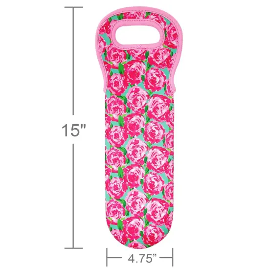 Wrapables Insulated Neoprene Wine Tote, One Bottle / Pink Roses {2}