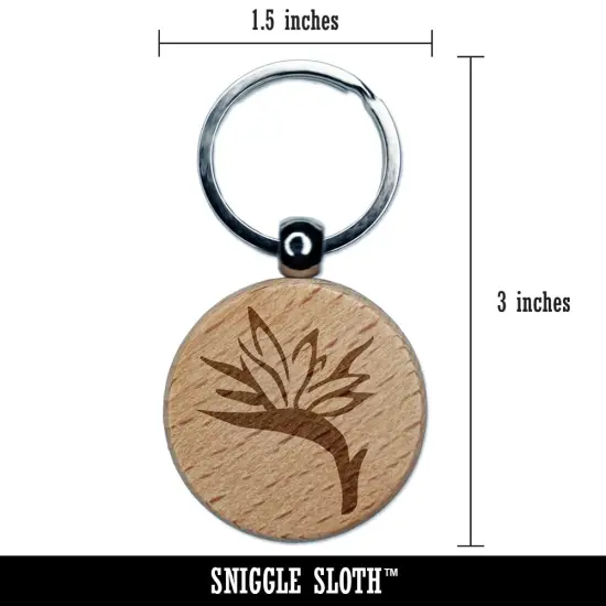 Bird of Paradise Tropical Flower Flora Engraved Wood Round Keychain Tag Charm {2}