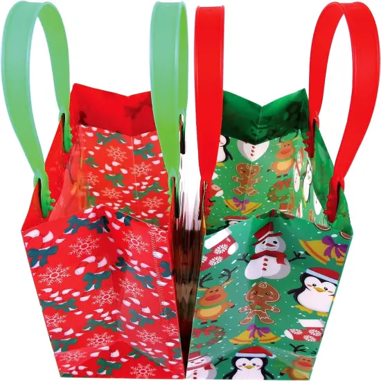 TINYMILLS Christmas Party Favor Bags Treat Bags with Handles, Candy Bags for Christmas Party Gift Bags Christmas Holiday Party Supplies,12 Pack {4}