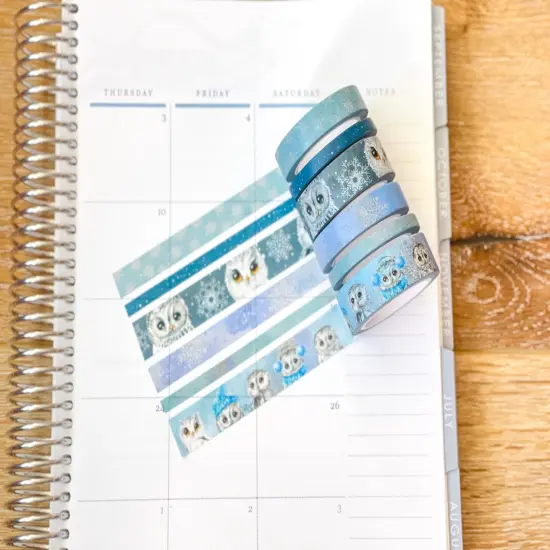 Snow Owls & Snowflakes Winter Animals Washi Tape Set (#W042) {5}