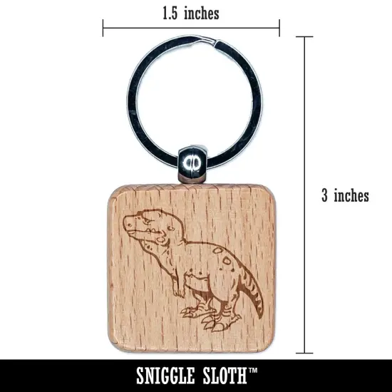 Sad Tyrannosaurus Rex Dinosaur Engraved Wood Square Keychain Tag Charm {2}