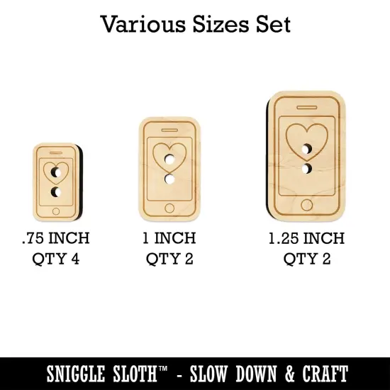 Mobile Tablet Phone Outline With Heart Wood Buttons for Sewing Knitting Crochet DIY Craft {1}