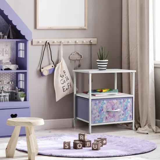 Sorbus Nightstand 1-Drawer Shelf Storage Tie dye purple {6}
