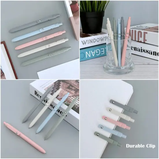 Wrapables Smooth Retractable Black Ink Gel Pens, 0.5mm Fine Point, for Home Office Work (Set of 5), Morandi {3}