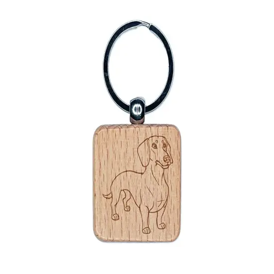 Devoted Dachshund Wiener Pet Dog Engraved Wood Square Keychain Tag Charm {1}