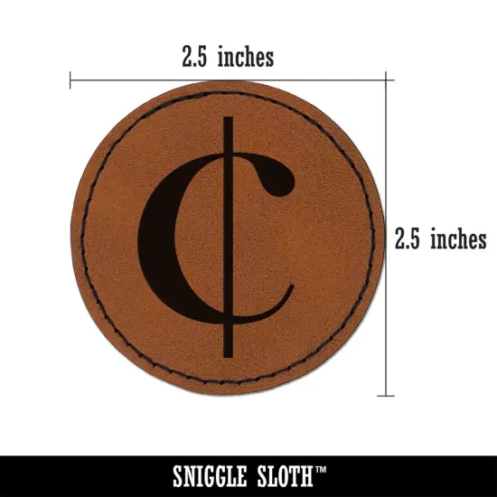 Cents Symbol Round Iron-On Engraved Faux Leather Patch Applique - 2.5" Brown {2}