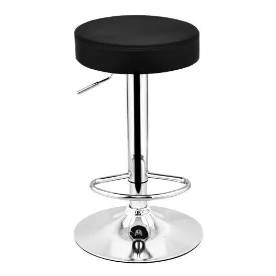 Set of 2 Round Leather Seat Chrome Leg Adjustable Hydraulic Swivel Bar Stool {2}