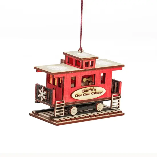 Ginger Cottages Illuminated Caboose Ornament, Santa's Choo Choo Wooden Collectible Christmas Tree Decor {1}
