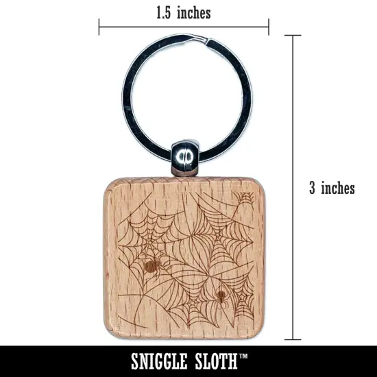 Creepy Spider Web Halloween Engraved Wood Square Keychain Tag Charm {2}
