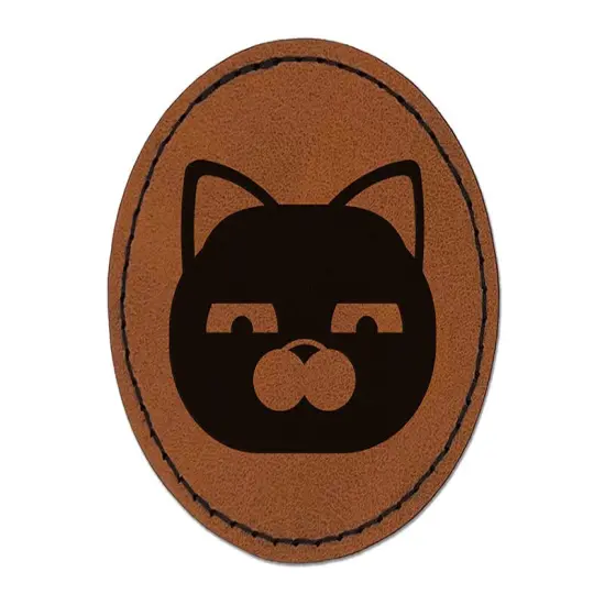 Round Cat Face Skeptical Round Iron-On Engraved Faux Leather Patch Applique - 2.5" Brown {1}