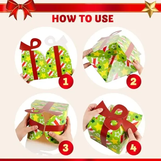 JOYIN 24 PCS 3D Christmas Goodie Boxes with Bow for Holiday Xmas Goodie Paper Boxes, School Classroom Party Favor Supplies, Candy Treat Cardboard Cookie Boxes {5}