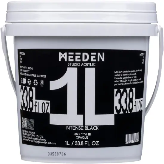 MEEDEN Intense Black Acrylic Paint, Heavy Body, Gloss Finish, Extra-Large 1 L /33.8 oz Non-Toxic Rich Pigments, Studio Professional Artist Acrylic Paint for Adults on Canvas,Wall,Wood,Stone Painting {1}