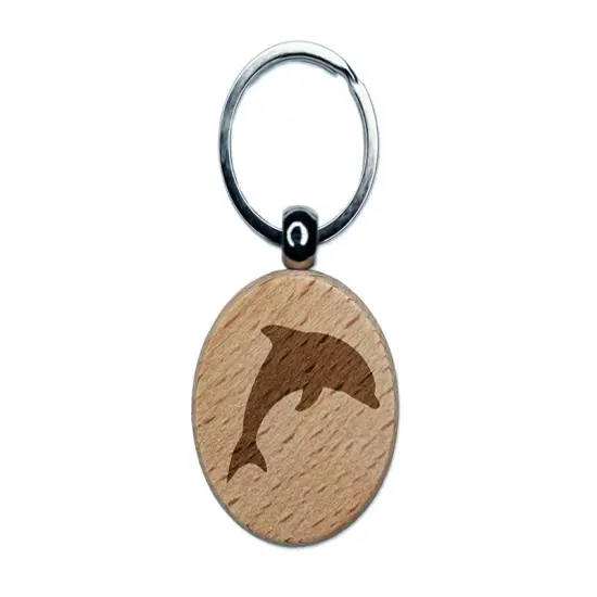 Dolphin Solid Engraved Wood Round Keychain Tag Charm {1}