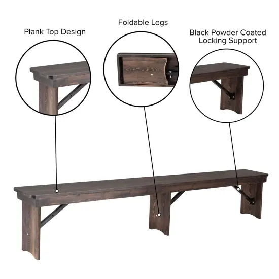 Merrick Lane Tinsley 96" x 12" Solid Pine Folding Farmhouse Style Bench Mahogany {4}
