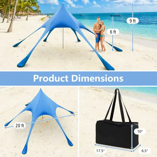 Beach Canopy Tent with UPF50+ Sun Protection and Shovel Blue {4}