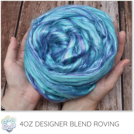 Designer Blend Bamboo Combed Top Roving for Spinning, Felting, and Weaving. Colorful, Exotic - Limited Edition. Glacier Bay {4}