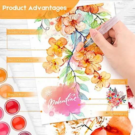 48-Color Watercolors Cake & a Brush a Refillable Water Brush Pen, Portable Water Colors Paints Set for Kids Children Students Adults Beginner Artists Painting Supplies {4}