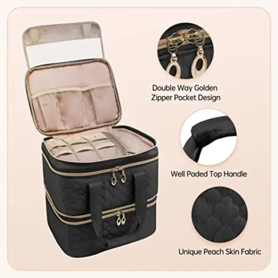 Nail Polish Organizer; Three-Layers Nail Polish Organizer Case with Detachable Nail Machine Compartment; 3 in 1 Portable Nail Polish Holder Organizer Case Black {5}