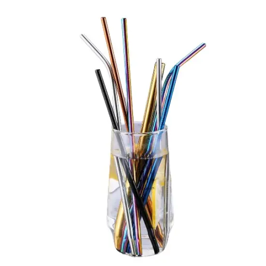 Kitcheniva 8PCS 10.5" Stainless Steel Ultra Long Metal Cocktail Straw And 2 Cleaner Brush Mermaid rainbow {2}