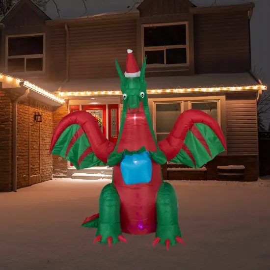 Northlight 6' Inflatable LED Lighted Dragon with Gift Outdoor Christmas Decoration Green {3}